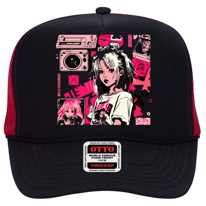 Retro Vaporwave Aesthetic 90s Egirl Japanese Art High Crown Mesh Trucker Hat