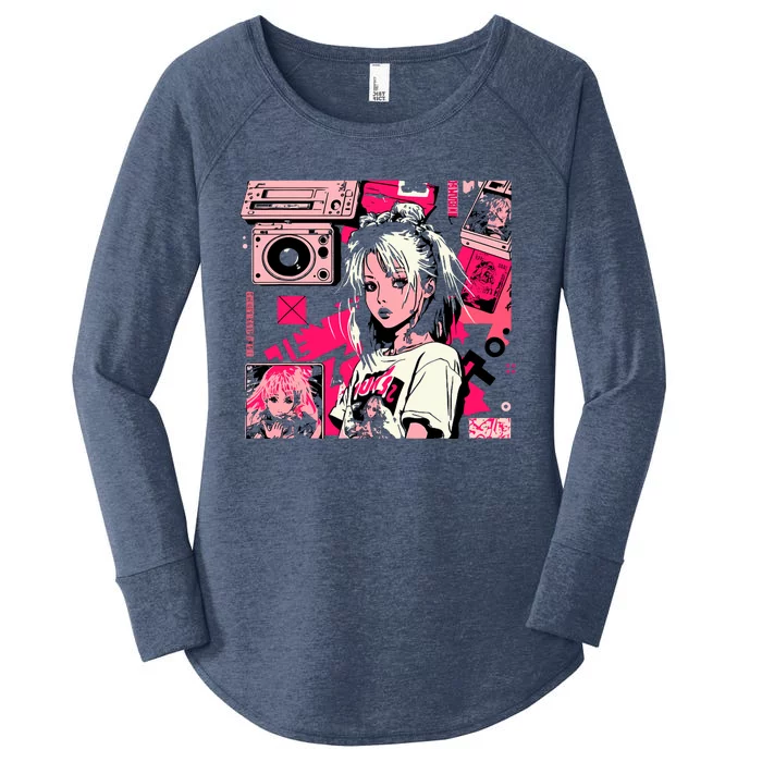 Retro Vaporwave Aesthetic 90s Egirl Japanese Art Women's Perfect Tri Tunic Long Sleeve Shirt