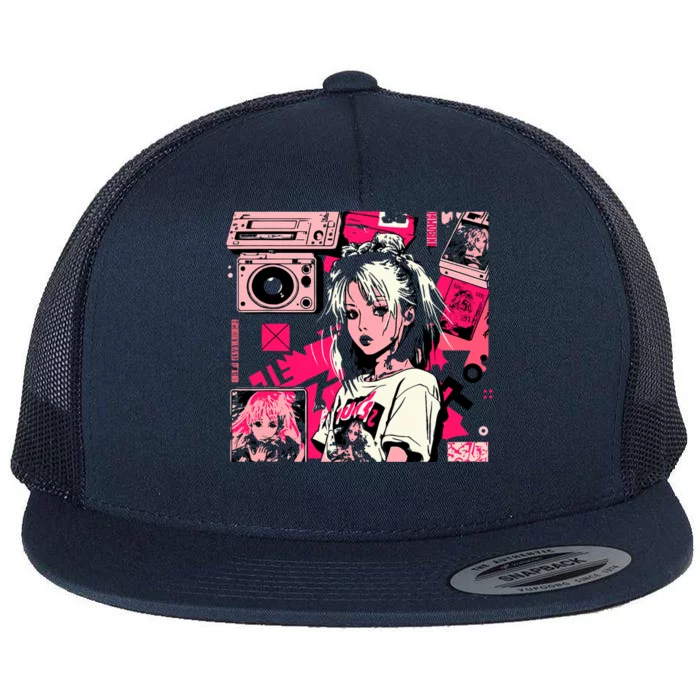 Retro Vaporwave Aesthetic 90s Egirl Japanese Art Flat Bill Trucker Hat