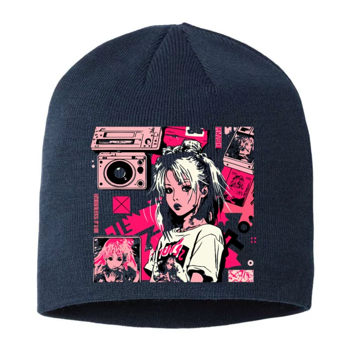 Retro Vaporwave Aesthetic 90s Egirl Japanese Art 8 1/2in Sustainable Knit Beanie