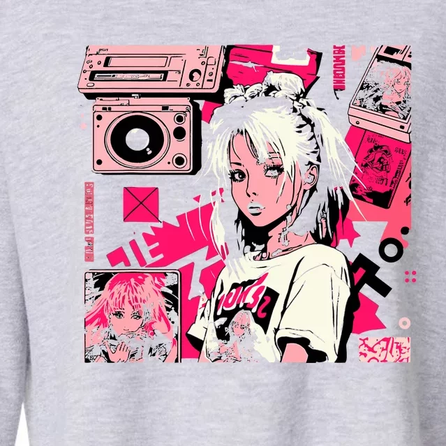 Retro Vaporwave Aesthetic 90s Egirl Japanese Art Cropped Pullover Crew