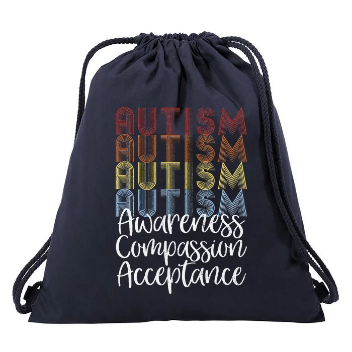 Retro Vintage Autism Awareness With Distressed Text Drawstring Bag