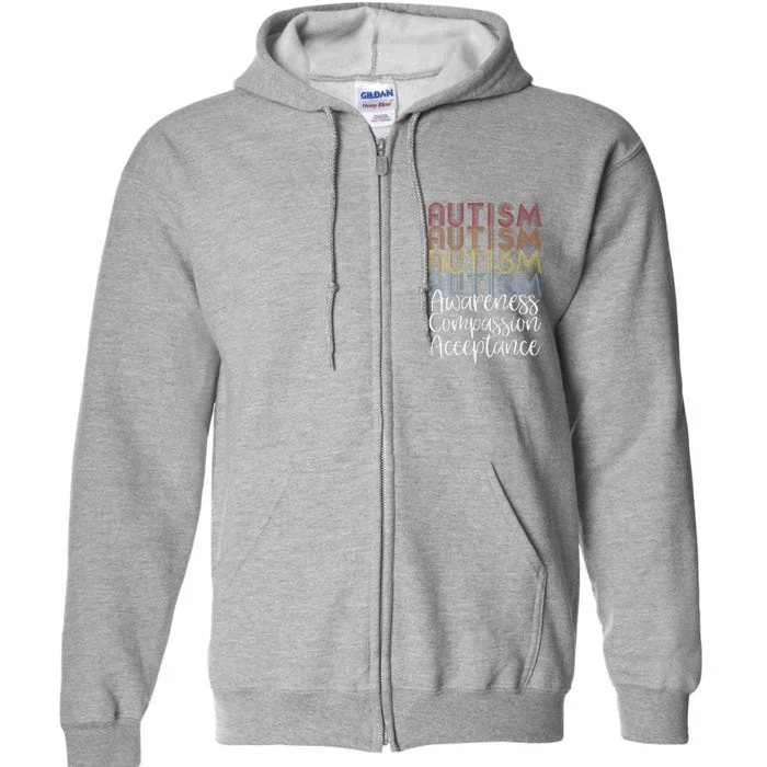 Retro Vintage Autism Awareness With Distressed Text Full Zip Hoodie