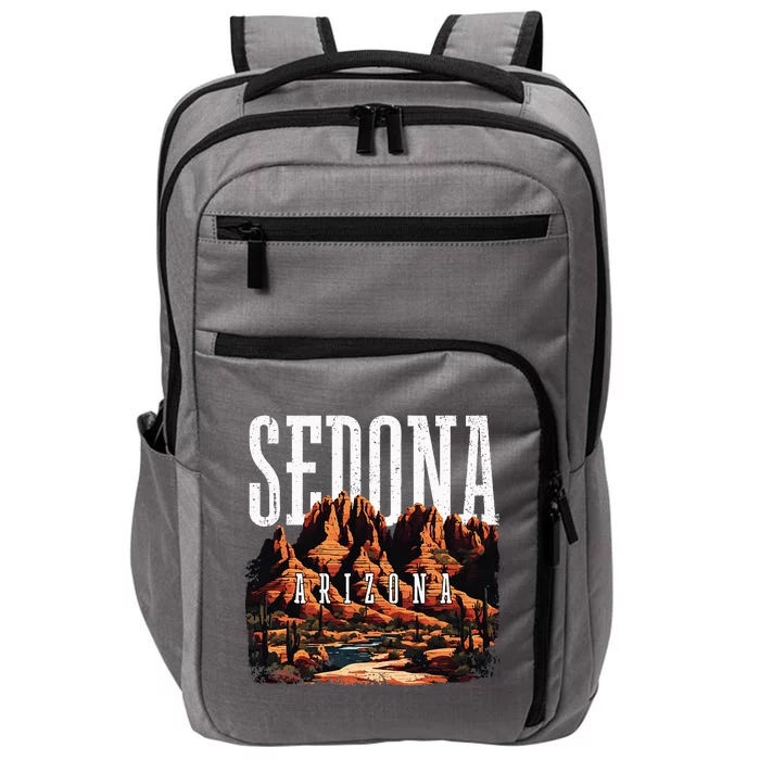 Retro Vintage Arizona Mountain Sedona Desert Sunset Cactus Impact Tech Backpack