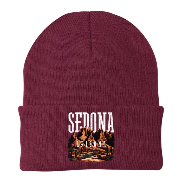 Retro Vintage Arizona Mountain Sedona Desert Sunset Cactus Knit Cap Winter Beanie