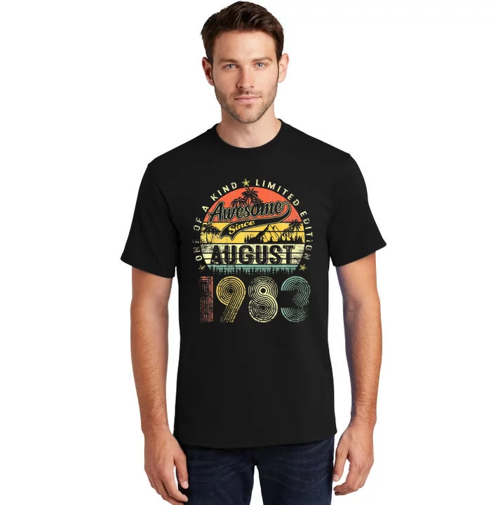 Retro Vintage August 1983 40th Birthday Gifts Tall T-Shirt