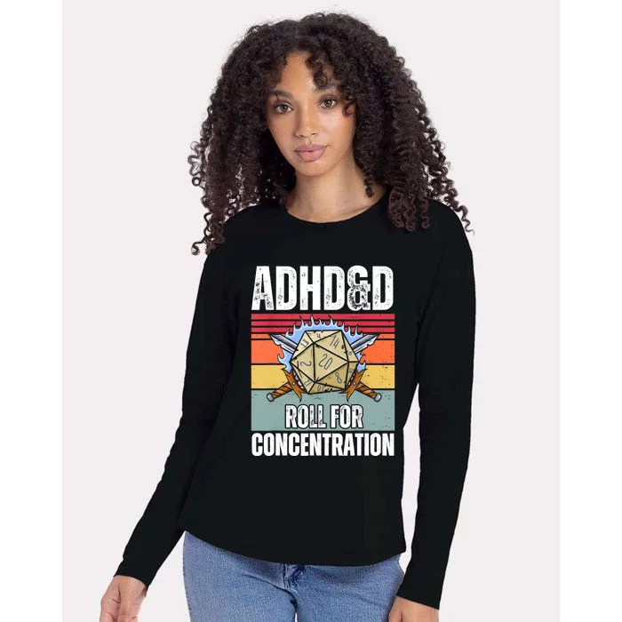 Retro Vintage ADHD&D Roll For Concentration Funny Gamer Womens Cotton Relaxed Long Sleeve T-Shirt