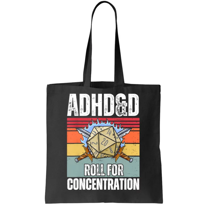 Retro Vintage ADHD&D Roll For Concentration Funny Gamer Tote Bag