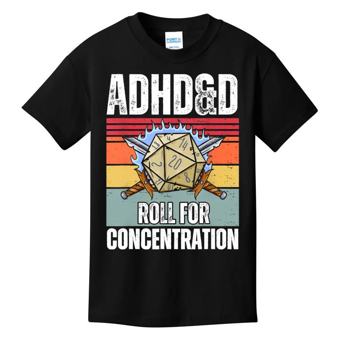 Retro Vintage ADHD&D Roll For Concentration Funny Gamer Kids T-Shirt