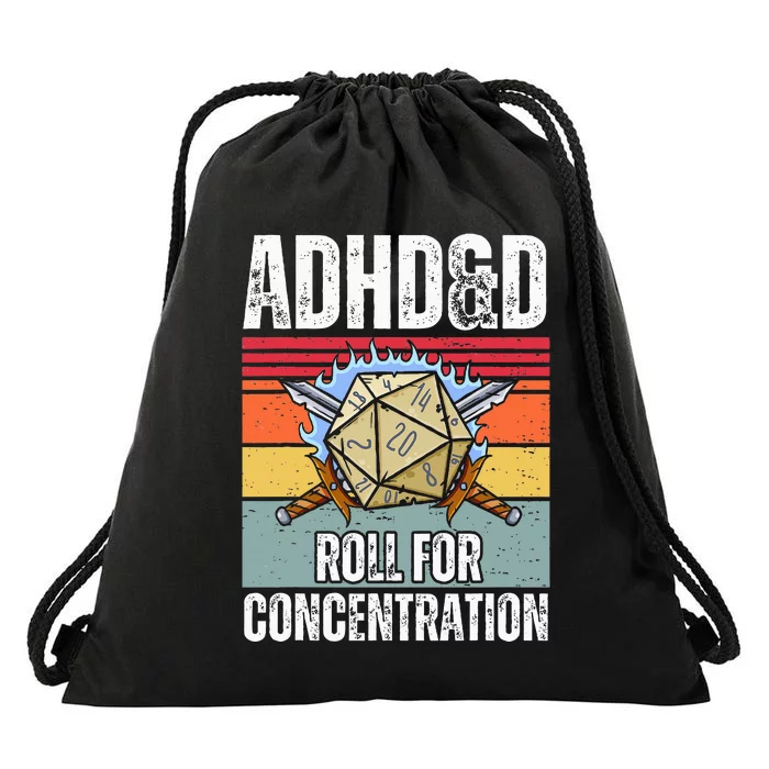 Retro Vintage Adhd&D Roll For Concentration Funny Gamer Drawstring Bag