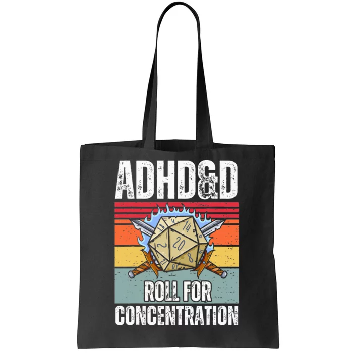 Retro Vintage Adhd&D Roll For Concentration Funny Gamer Tote Bag