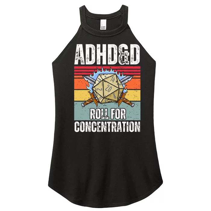 Retro Vintage Adhd&D Roll For Concentration Funny Gamer Women’s Perfect Tri Rocker Tank