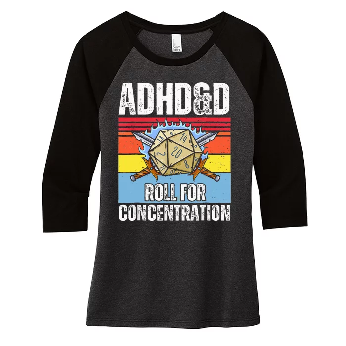 Retro Vintage Adhd&D Roll For Concentration Funny Gamer Women's Tri-Blend 3/4-Sleeve Raglan Shirt