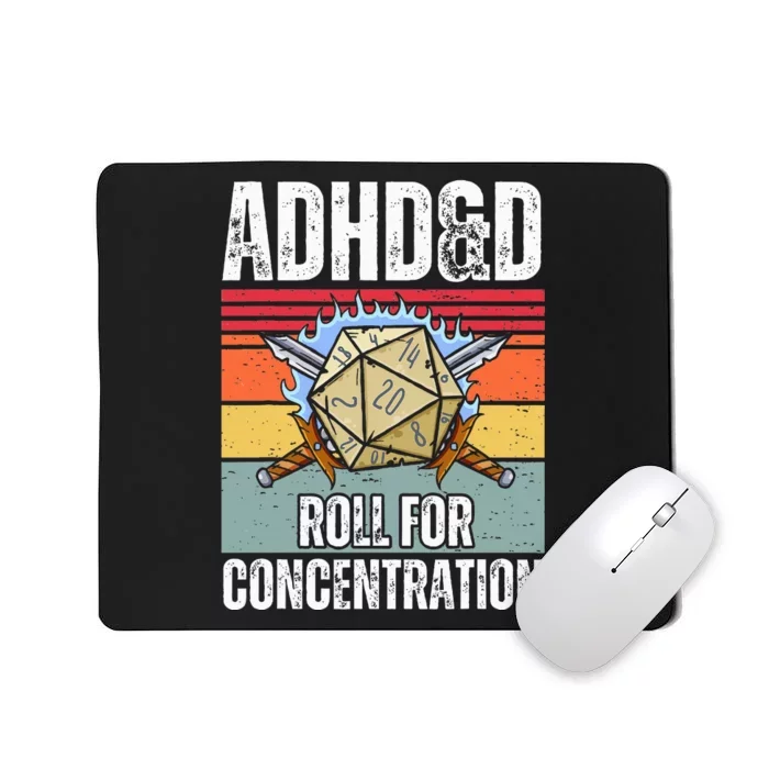 Retro Vintage ADHD&D Roll For Concentration Funny Gamer Mousepad