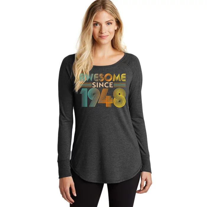 Retro Vintage Awesome Since 1948 Birthday Women's Perfect Tri Tunic Long Sleeve Shirt