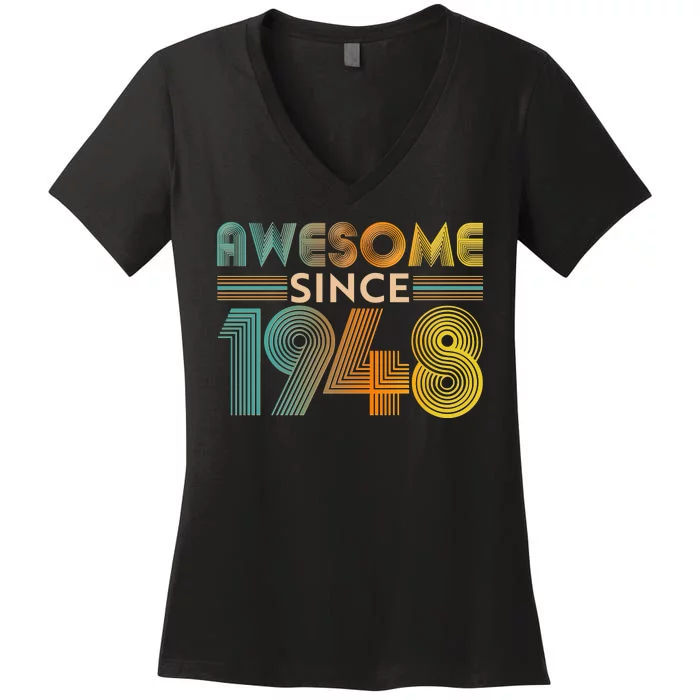 Retro Vintage Awesome Since 1948 Birthday Women's V-Neck T-Shirt