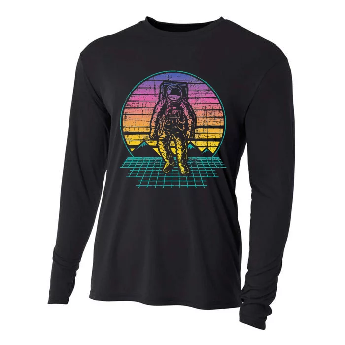 Retro Vintage Astronaut Spaceman Universe Planets Galaxy Cooling Performance Long Sleeve Crew