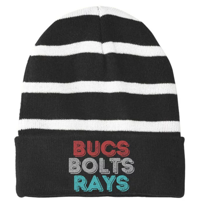 Retro Vintage Bucs Bolts Rays Striped Beanie with Solid Band