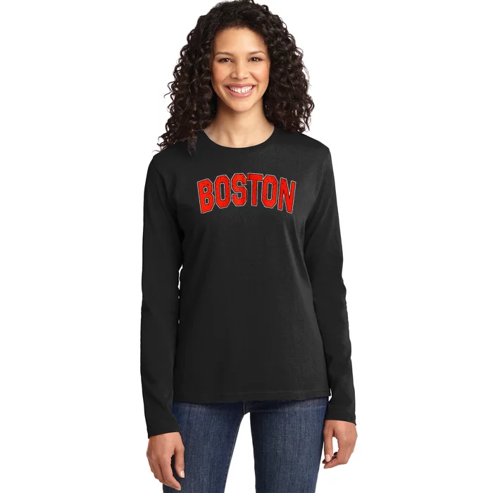 Retro Vintage Boston Massachusetts State Boston Varsity Ladies Long Sleeve Shirt