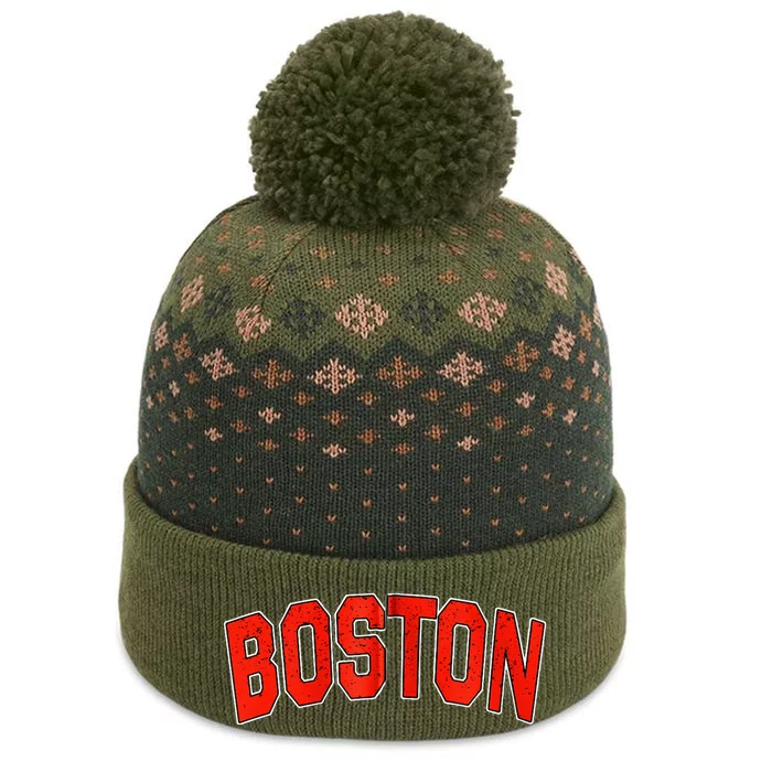 Retro Vintage Boston Massachusetts State Boston Varsity The Baniff Cuffed Pom Beanie