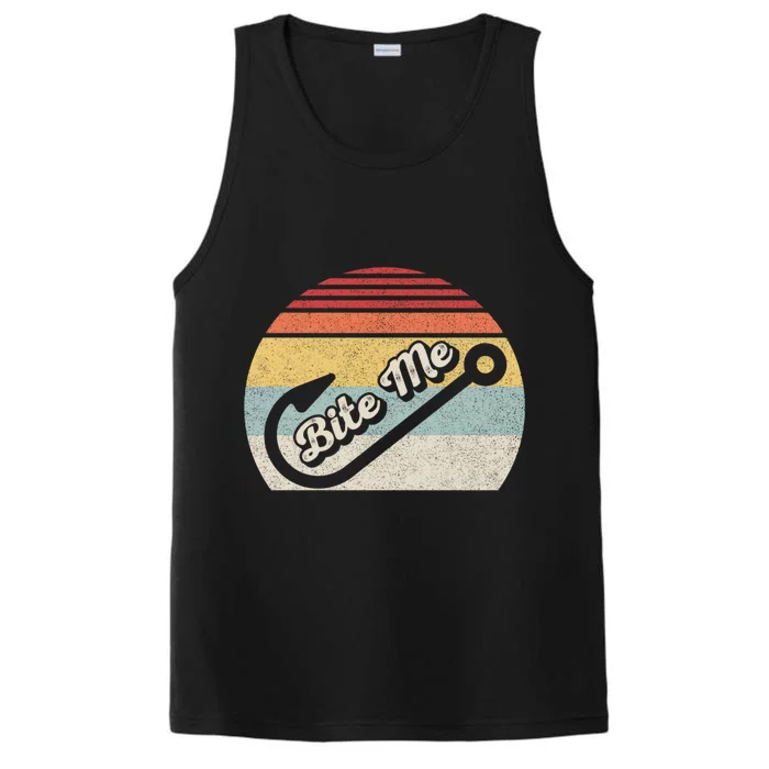 Retro Vintage Bite Me Funny Fishing Fisher Gift Performance Tank