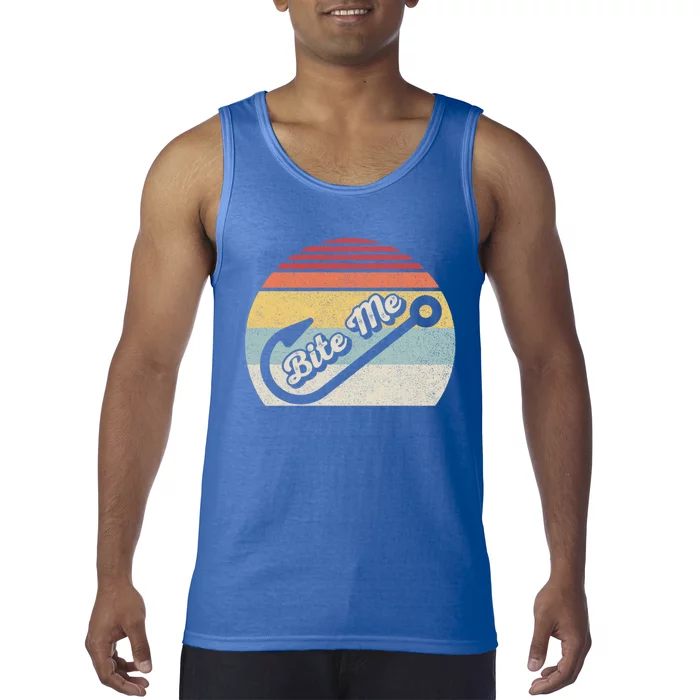 Retro Vintage Bite Me Funny Fishing Fisher Gift Tank Top