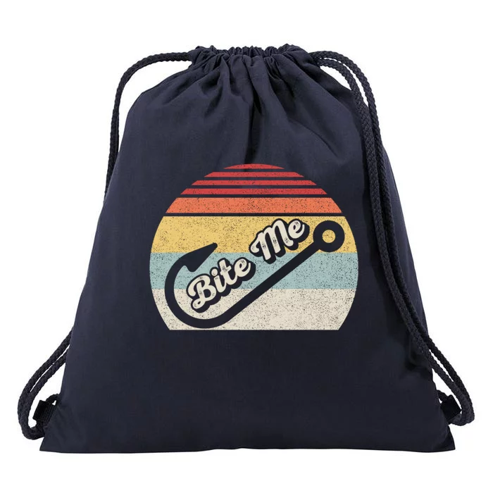 Retro Vintage Bite Me Funny Fishing Fisher Gift Drawstring Bag