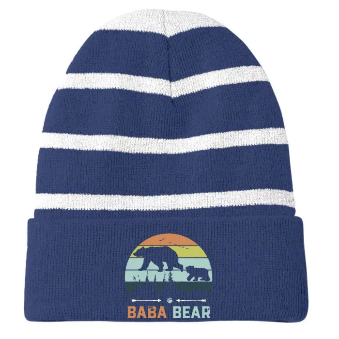 Retro Vintage Baba Bear Striped Beanie with Solid Band