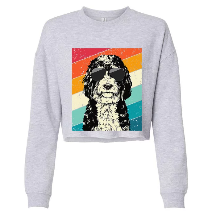 Retro Vintage Bernedoodle With Sunglasses Dog Lovers Cropped Pullover Crew