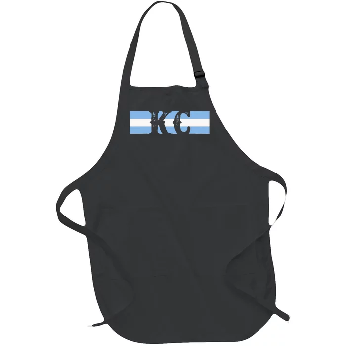 Retro Vintage Blue Stripes Kc Kansas City Full-Length Apron With Pocket