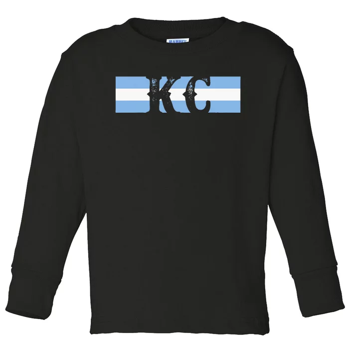 Retro Vintage Blue Stripes Kc Kansas City Toddler Long Sleeve Shirt