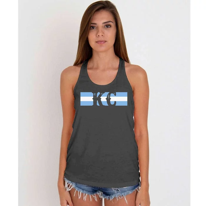 Retro Vintage Blue Stripes Kc Kansas City Women's Knotted Racerback Tank