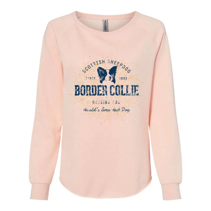 Retro Vintage Border Collie Womens California Wash Sweatshirt