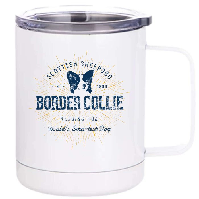 Retro Vintage Border Collie Front & Back 12oz Stainless Steel Tumbler Cup