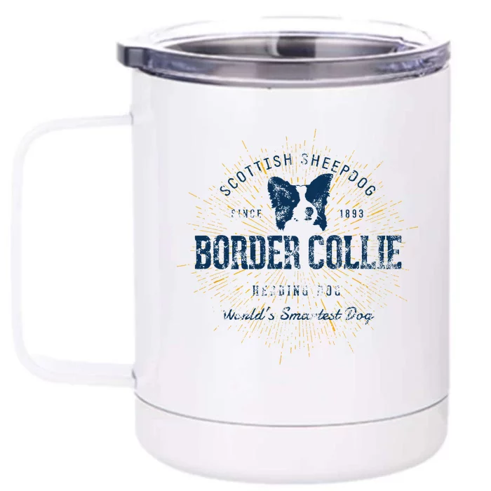 Retro Vintage Border Collie Front & Back 12oz Stainless Steel Tumbler Cup