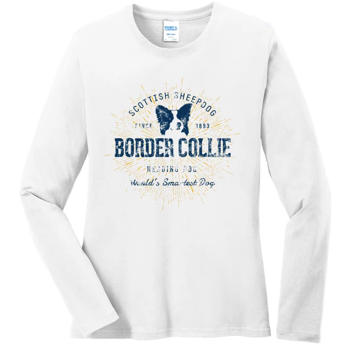 Retro Vintage Border Collie Ladies Long Sleeve Shirt