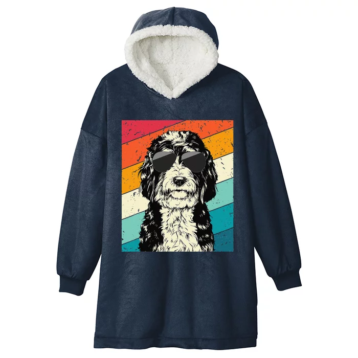 Retro Vintage Bernedoodle With Sunglasses Dog Lovers Hooded Wearable Blanket