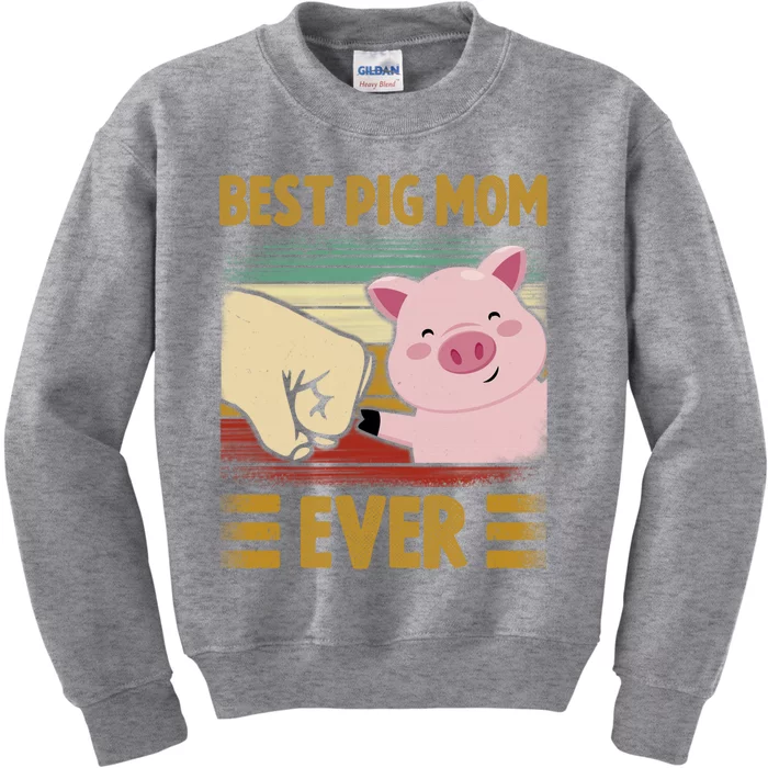 Retro Vintage Best Pig Mom Ever Fist Bump Mothers Day Funny Gift Cool Gift Kids Sweatshirt