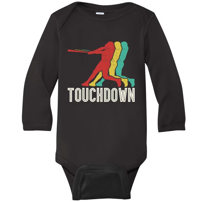 Retro Vintage Baseball Touchdown - Funny Baseball Baby Long Sleeve Bodysuit