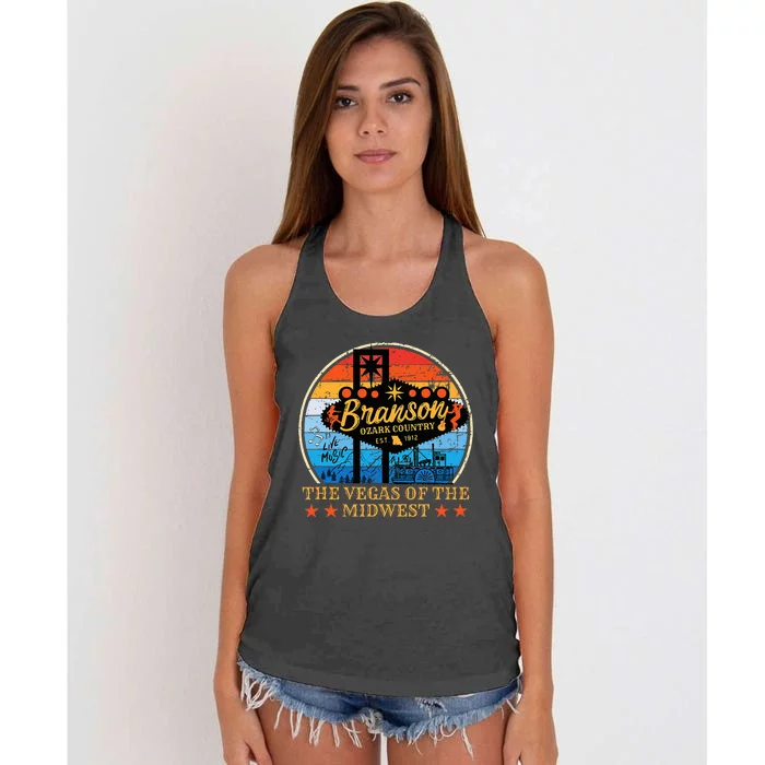 Retro Vintage Branson Missouri Vegas Of The Midwest Tourism Women's Knotted Racerback Tank