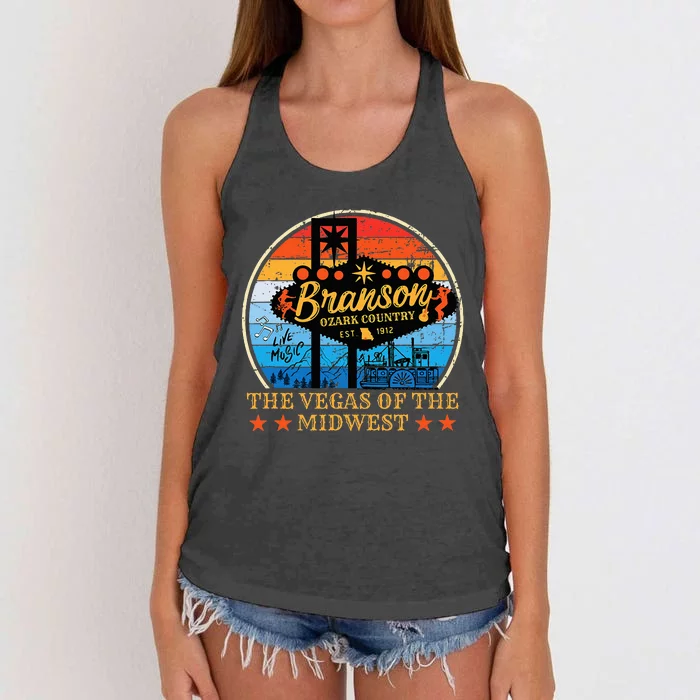 Retro Vintage Branson Missouri Vegas Of The Midwest Tourism Women's Knotted Racerback Tank