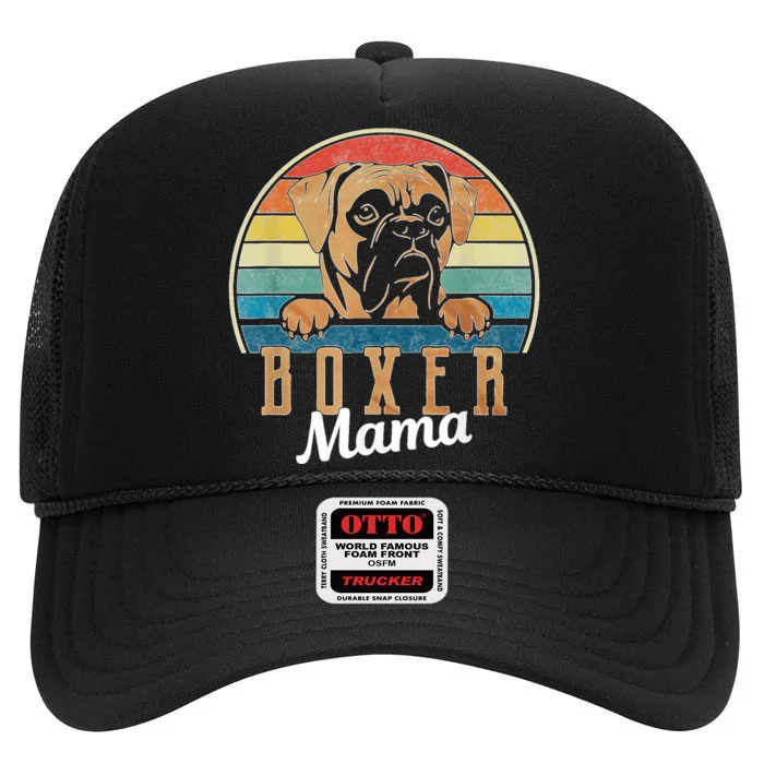 Retro Vintage Boxer Mama Boxer Dog Mom High Crown Mesh Trucker Hat