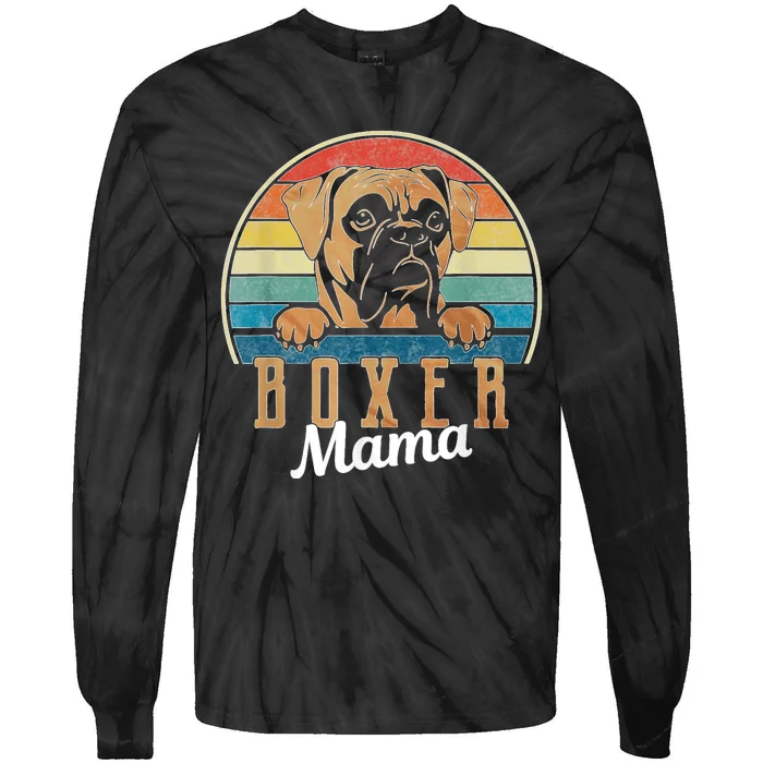 Retro Vintage Boxer Mama Boxer Dog Mom Tie-Dye Long Sleeve Shirt