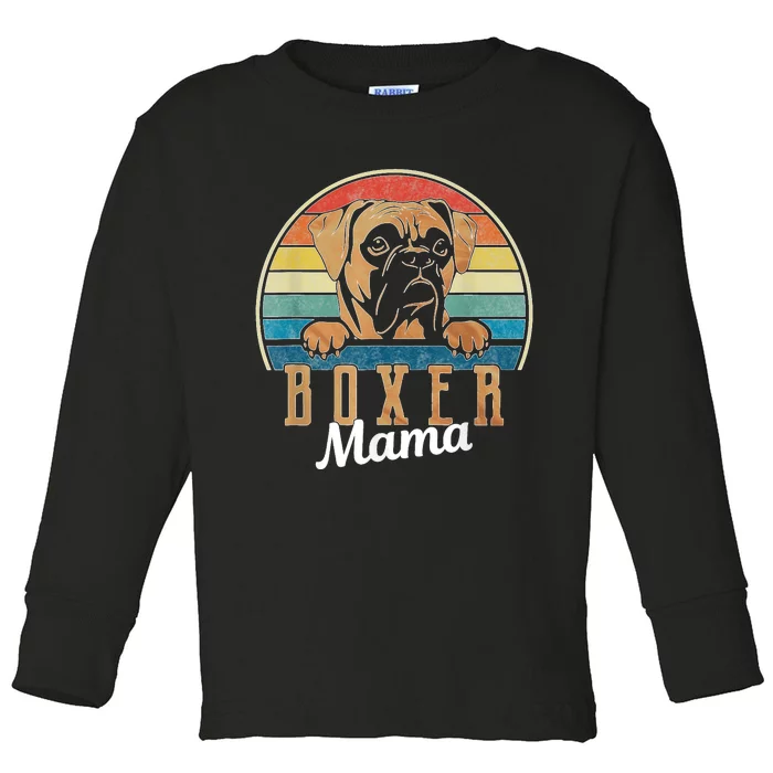 Retro Vintage Boxer Mama Boxer Dog Mom Toddler Long Sleeve Shirt