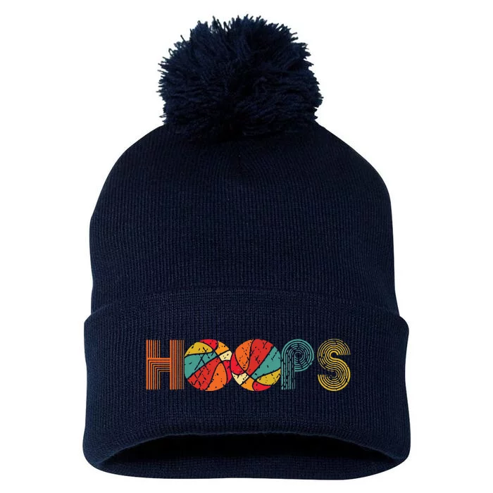 Retro Vintage Basketball Hoops Pom Pom 12in Knit Beanie