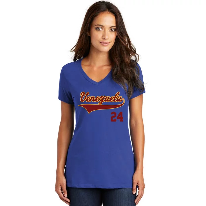 Retro Venezuela Baseball Cool Gift Vinotinto Beisbol Women's V-Neck T-Shirt