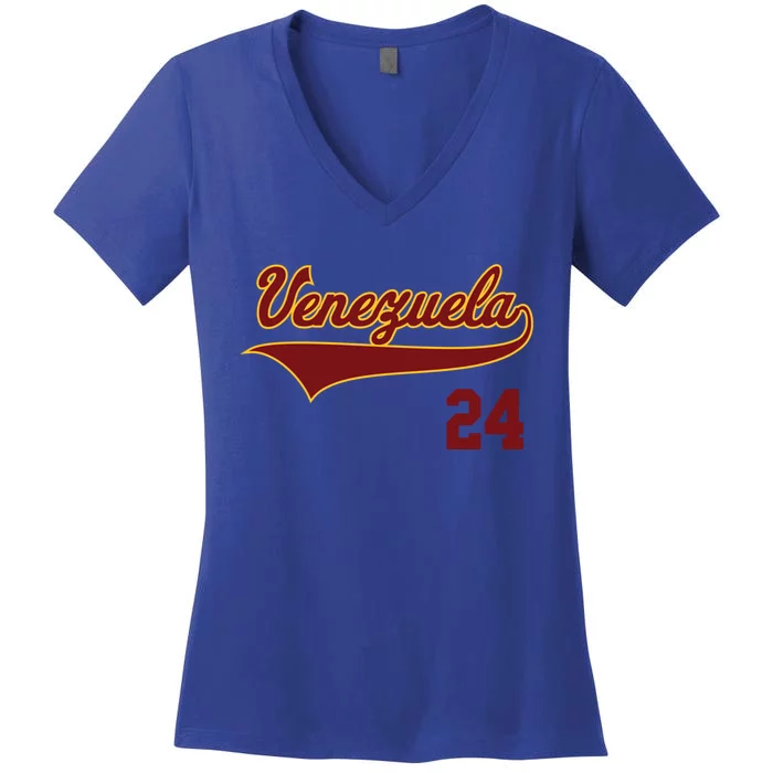 Retro Venezuela Baseball Cool Gift Vinotinto Beisbol Women's V-Neck T-Shirt