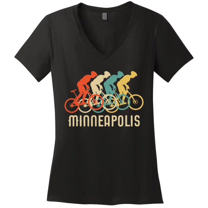 Retro Vintage Bike Minneapolis Minnesota Women's V-Neck T-Shirt