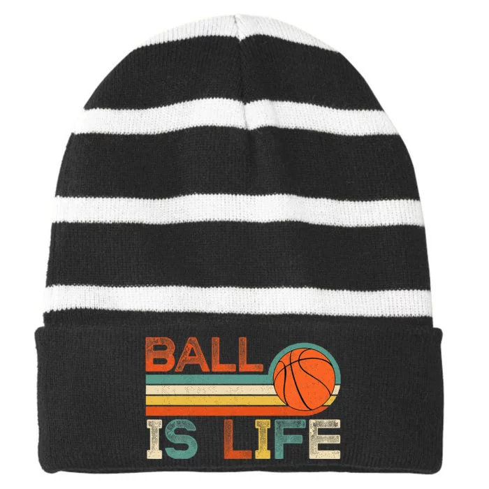 Retro Vintage Ball Is Life Basketball Fans Lover Funny Striped Beanie with Solid Band