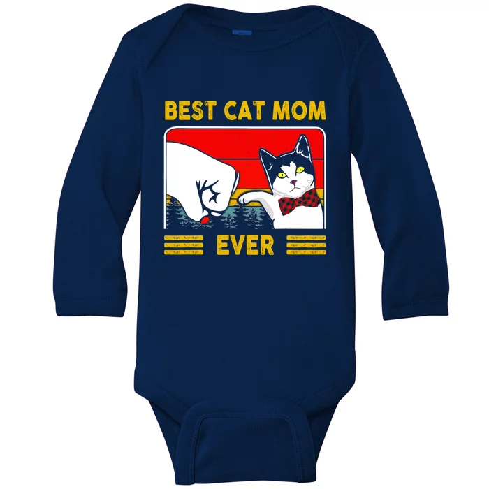 Retro Vintage Best Cat Mom Ever Happy Mother's Day Gift Baby Long Sleeve Bodysuit